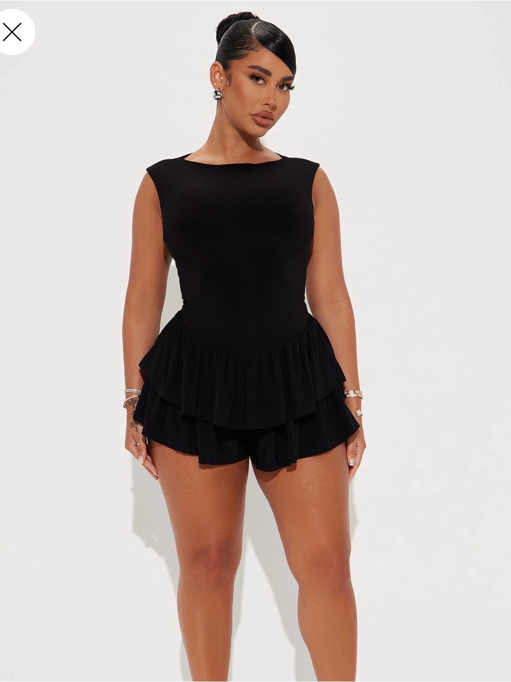 Black Sleeveless Ruffled Romper